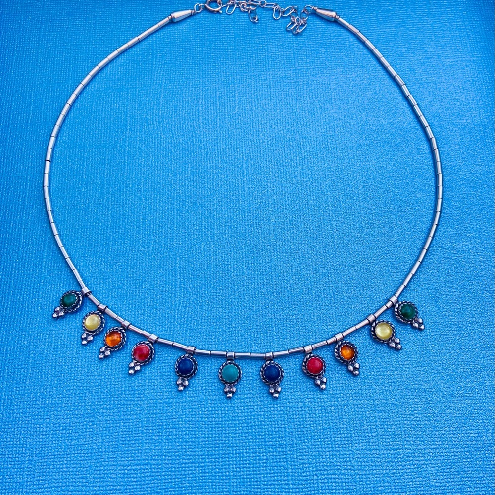 💎 16” Sterling Silver Necklace w/ Beads & Stones